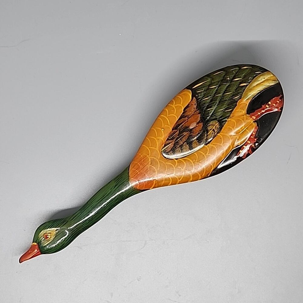 8.5in Wood Mallard Duck Shaped Dog or Hair Brush Painted Rubber Tip Bristles